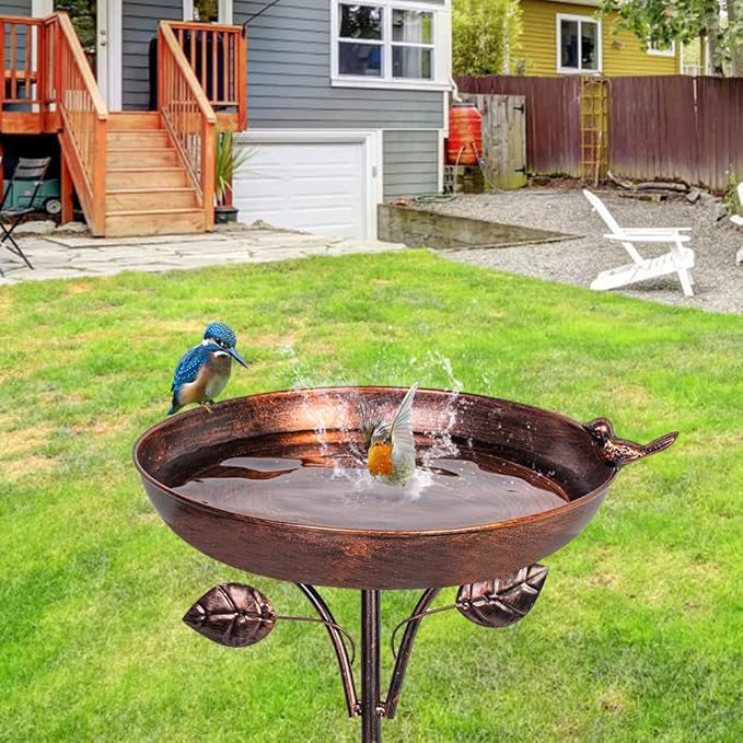 VEWOGARDEN 38" Tall Metal Bird Bath for Outside, Outdoor Bird Bath Feeder with 5-Pronged Stake for Garden, Yard, Patio Decor, Antique Bronze