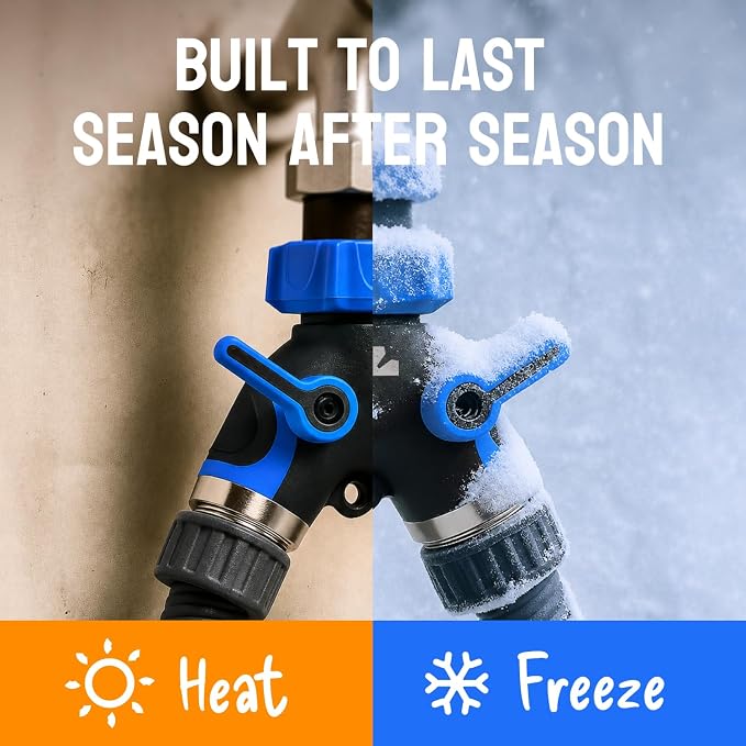LIME 2 Way Hose Splitter Heavy Duty - Metal Y Garden Hose Splitter with Shutoff Valves, Brass Outdoor Faucet Adapter for Spigot, 3/4 Inch GHT Water Hose Connector - Blue