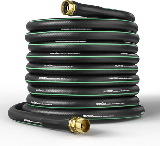 GreatBuddy 100 ft Garden Hose, Flexible Rubber Water Hose 5/8", Heavy Duty, Lightweight Hose, Burst 600 PSI with Solid Brass Male to Female Fittings, Leakproof Hose for Backyard, Garden