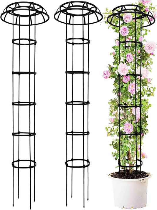 2-Pack 77-Inch Garden Trellis for Climbing Plants,Heavy-Duty Metal Obelisk with Mushroom Top,Stable Support for Potted Clematis,Tomato,Cucumber,Rose,Pea & Vine