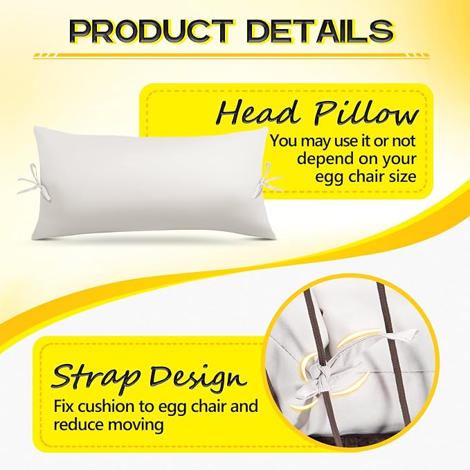 MAGIC ELEPHANT Egg Chair Cushion, Memory Foam Hanging Egg Chair Cushion Replacement, Indoor Outdoor Hammock Basket Swing Cushion with Headrest (Antique White)