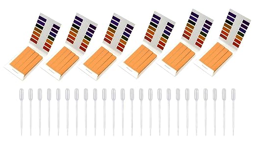 PH Test Strips and Pipette Droppers Set, 480pcs Universal pH.1-14 Test Papers with 24pcs Test Pipette Droppers, for Teaching, Research, Chemistry Experiment, Saliva Urine Water Soil & Diet pH