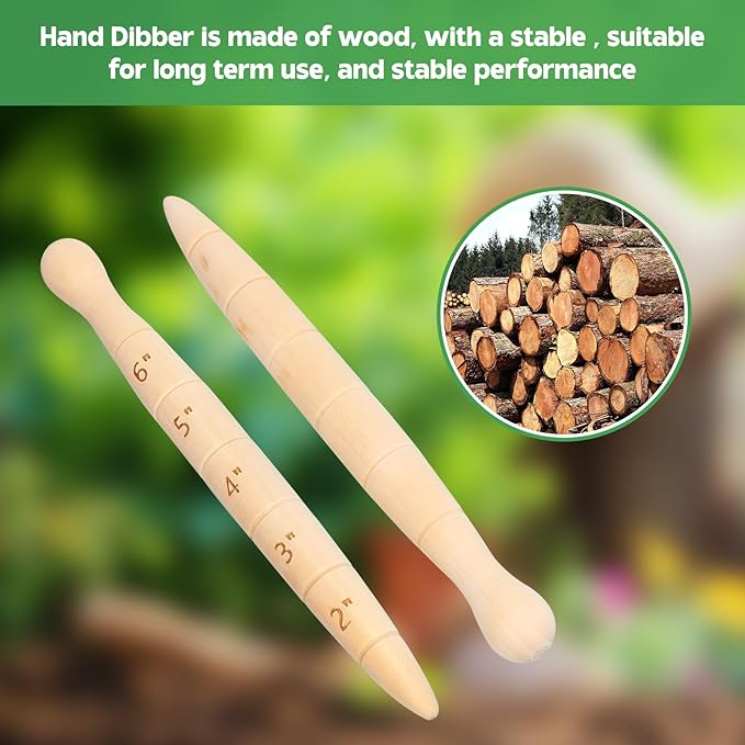Wooden Seed Dibber with Measurement Scale, 20cm Tapered Gauge Planting Tool for Seedling and Bulb, Easy to Use Handheld Garden Dibber for Seedlings, Style A