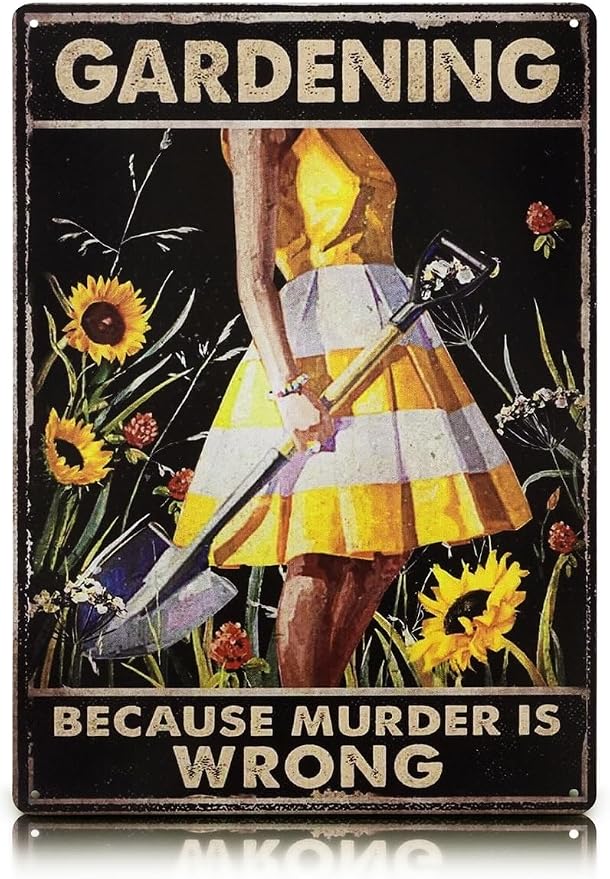Funny Garden Signs for Outside - Gardening Because Sign 8x12 In Vintage Funny Metal Signs for Outside - Unique Gardening Gifts for Women Who Love Garden | Gardener's Backyard, Patio and Porch Decor