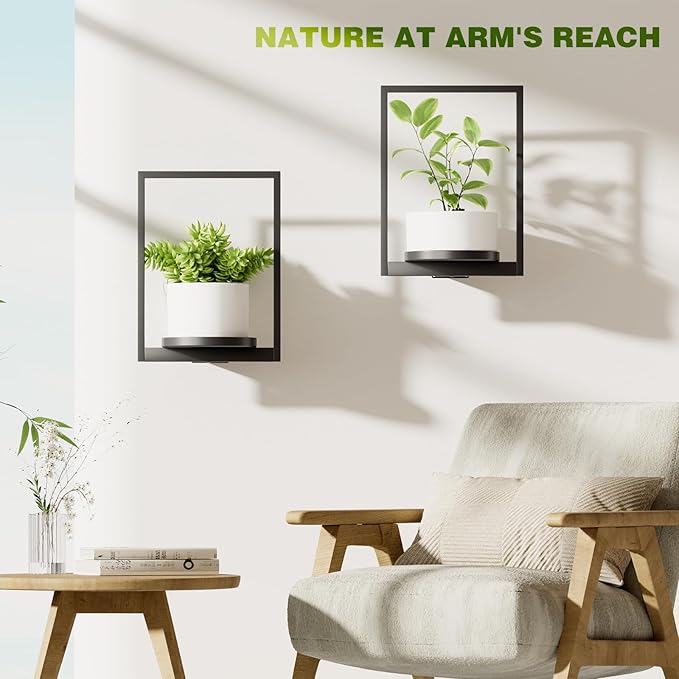 Hanging Planters for Indoor Plants - Aesthetic Photo Frame Style Wall Plant Holder - Metal Window Plant Shelves, Wall Plant Hanger for Lingving Room Home Gardening Wall Decor (3-Pack)