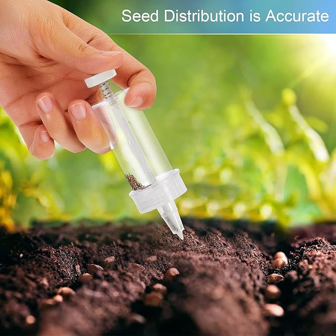 Seeding Tool, Gardening Sower Planter Set of 6, Precision Seed Dispenser, Adjustable Planter Tool for Garden Flowers and Vegetables, Spreader with Seedlings Dibber and Widger