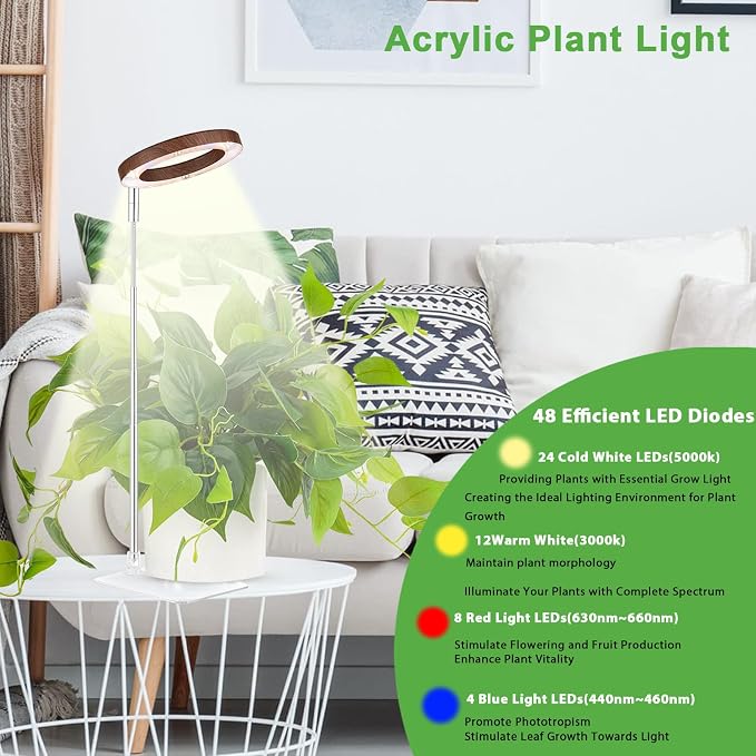 yadoker Plant Grow Light, LED Growing Light with Base Full Spectrum for Indoor Plants,Height Adjustable, Automatic Timer, 5V Low Safe Voltage,Idea for Small Plant Light