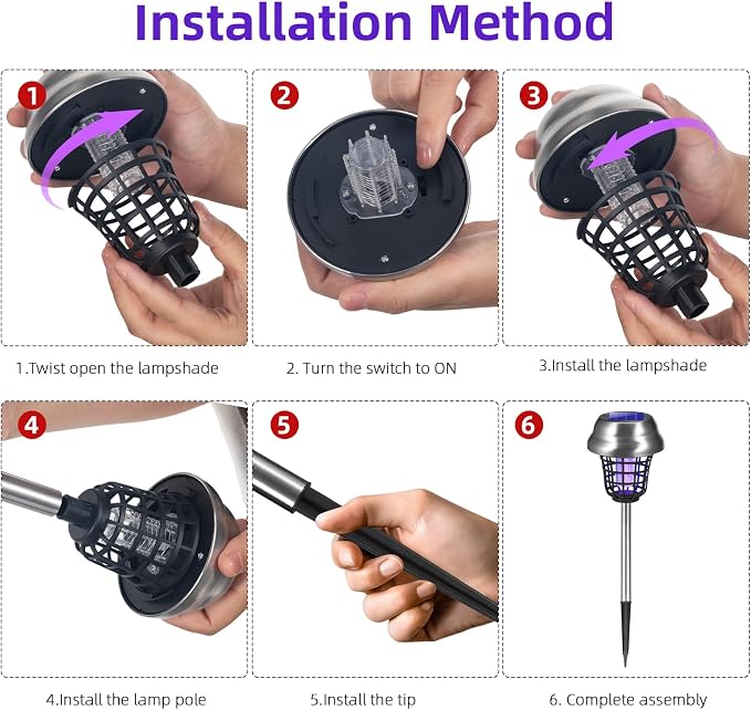 2026 Mosquito Repellent Outdoor Patio Solar Bug Zapper Outdoor Mosquito Zapper for Moths,Gnats,Flies,Small Flying Insect,Gnat Killer for Vegetable Beds,Electric Fly Zapper for Backyard,Garden 4Pack