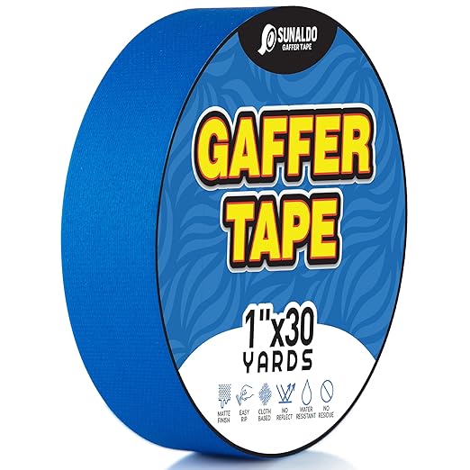 Gaffers Tape Heavy Duty, Easy to Rip, Residue-Free Professional Grade Floor Tape for Electrical Cords, Matte Finish Non Reflective, Weather Resistant (1, Blue, 1" x 30 Yards)