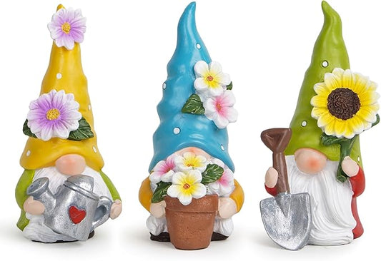 Hodao Summer Decorations for Home - Colorful Garden Gnomes Figurines with Flowers & Tools – Spring Summer Indoor Decor for Table, Lawn, Window Sill – Gift for Garden Lovers