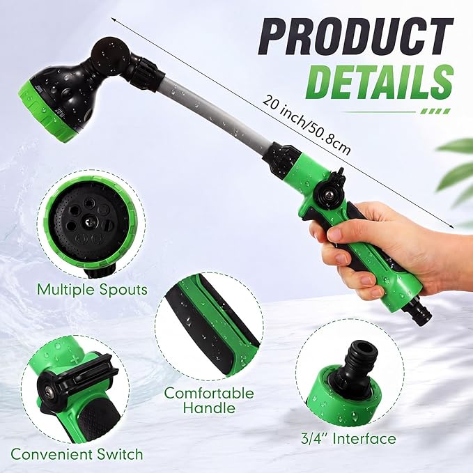Meanplan 2 Pack Metal Watering Wand for Garden Hose, 20 Inch Hose Sprayer with 180 Degree Swivel Head, 8 Spray Patterns, Thumb Control, Heavy Duty Nozzle for Hanging Baskets, Planters