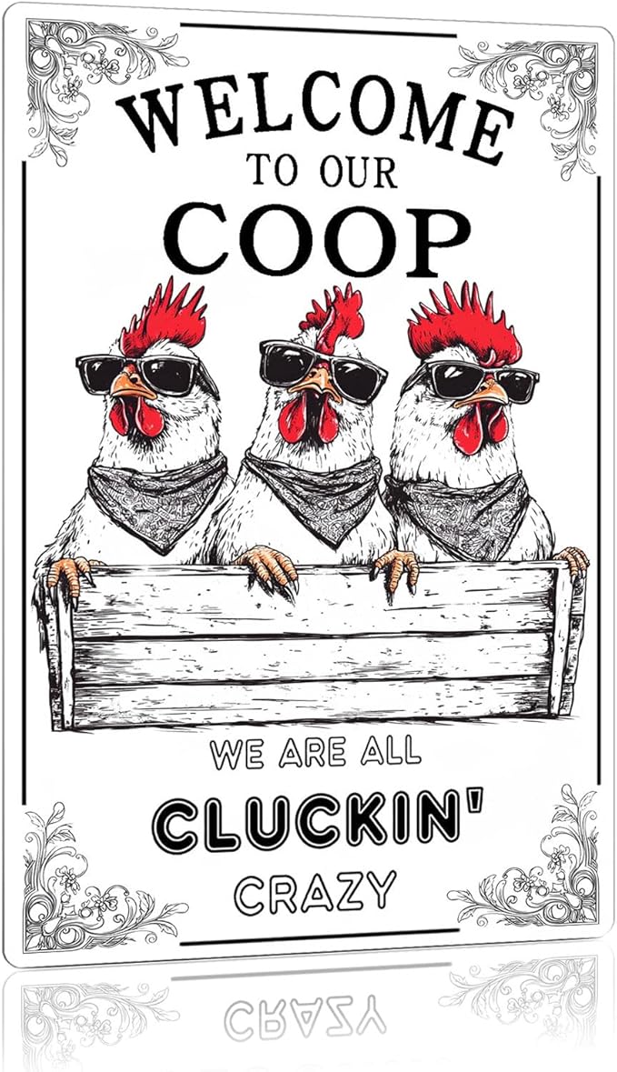 Metal Sign Welcome To Our Coop Sign Funny Chicken Tin Sign Aluminum Sign Wall Decor for Chicken Coop Farmhouse Kitchen Outdoor Home 12×8 Inch