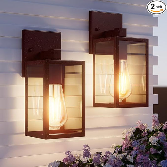 2 Pack Oil Rubbed Bronze Exterior Lighting Fixtures Wall Mount, Outside Front Porch Lights for House, Outdoor Lantern Lamp, Waterproof Wall Sconce Lights, Coach Light for Garage Entryway