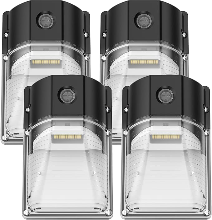 30W Mini LED Wall Pack Light with Dusk to Dawn Photocell, 5000K Wall Pack Light Outdoor Led, AC120V 3600LM Waterproof Outdoor Commercial Lighting Fixture for Garage, Warehouse, Garden, (4 Pack)