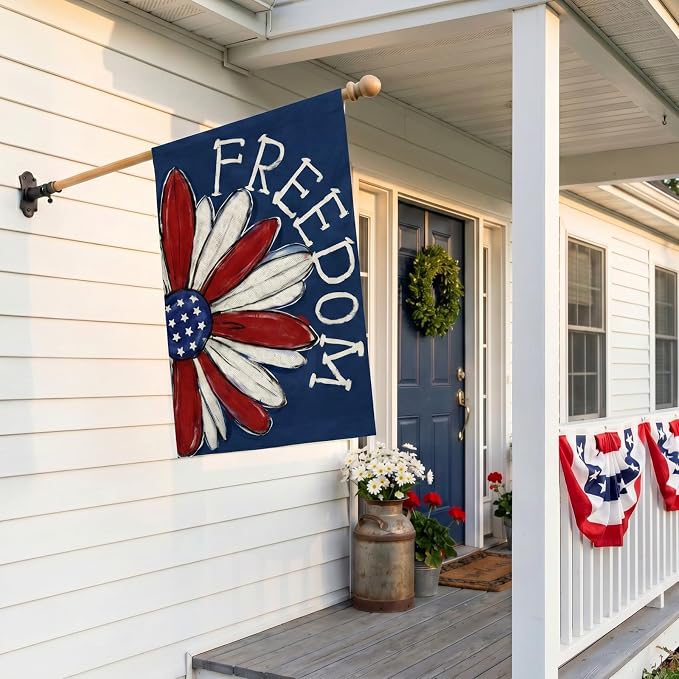 CROWNED BEAUTY 4th of July Patriotic Daisy House Flag Large 28x40 Inch Double Sided Freedom for Independence Day Outside Yard Decor