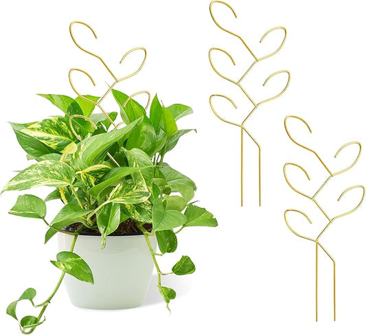2 Pcs Metal Leaf Shape Garden Trellis for Climbing Plant, Potted Plants, Mini Plants, Indoor Plants Trellis, Home Plant Tool, Plant Lover Gifts Ideas for Garden Potted, Hoya, Pothos, Monstera(Gold)