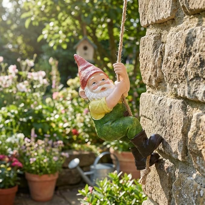 TERESA'S COLLECTIONS Garden Outdoor Decor,Hanging Gnomes Garden Decor,Climbing Gnomes Statue，Waterproof Resin Garden Statue, Garden Gift, Indoor/Outdoor, 8"