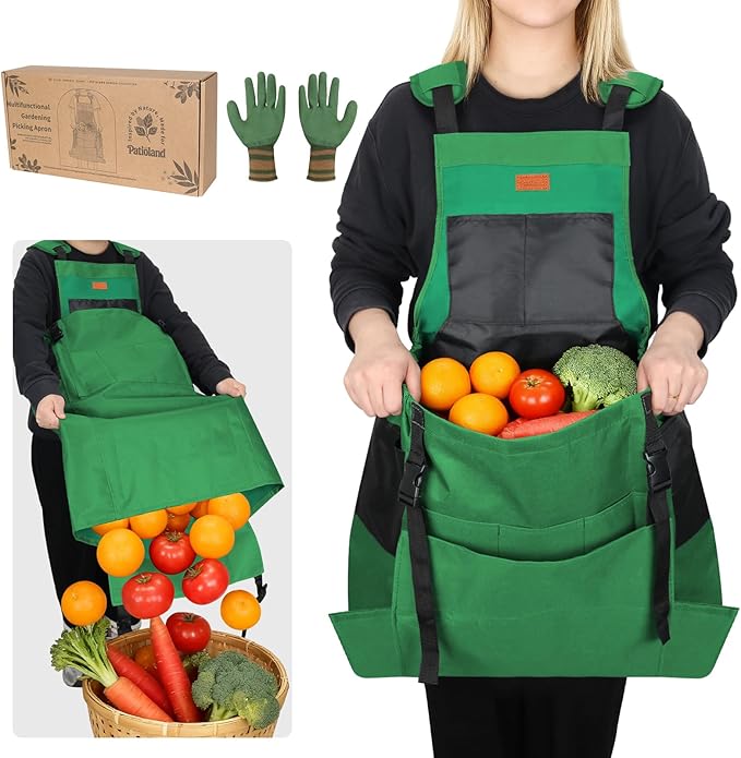 Garden Harvest Apron, Gardening Apron with Bottom Release Pocket for Women and Men, Gardening Gift for Gardeners
