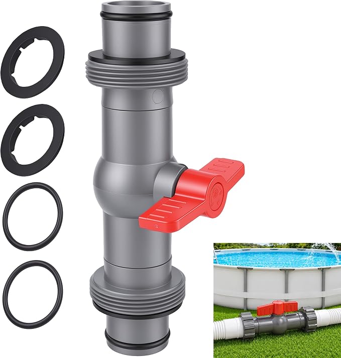 Pool Hose Connector with Valve, 1.5" to 1.5" Pool Hose Adapter Valve for Leak-Proof Dual Seal and Control Water Flow, Durable PP Material, Easy No-Tool Install for Above Ground Pools and Filter Pump