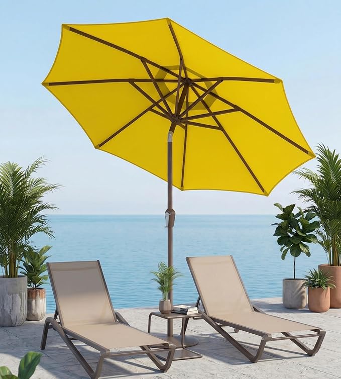 10FT Patio Umbrella, Outdoor Umbrella with Push Button Tilt and Crank, 8 Sturdy Ribs, UV Protection & Waterproof Market Umbrella for Pool, Backyard, Beach,Deck