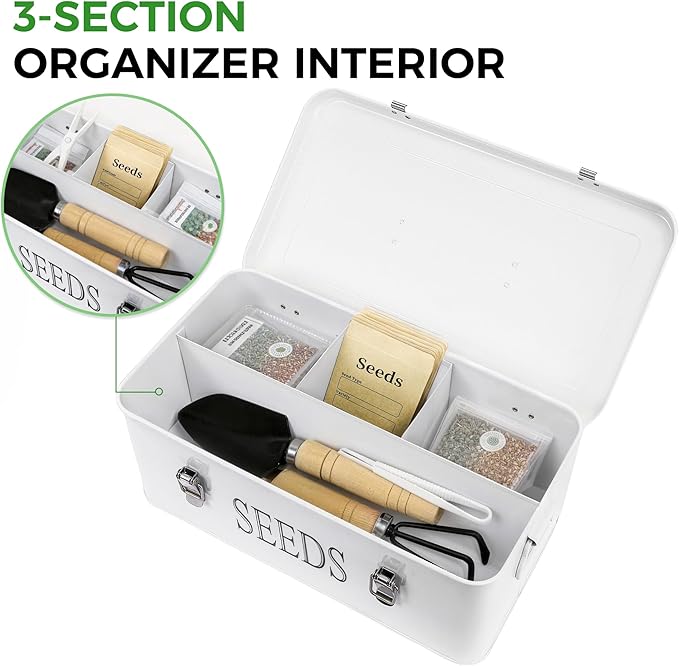 Premium Seed Organizer Box with Internal Compartments and Divider Tabs. (White)