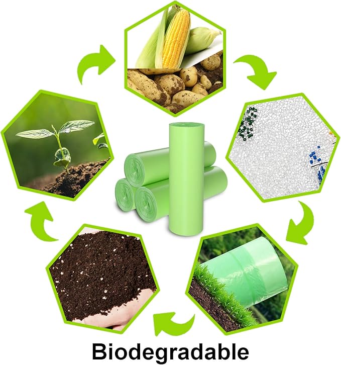 TECHSHARE 1.2 Gallon Biodegradable Trash Bags, 80 Count, Compostable Garbage Bags, 1.5 Gallon Capacity, Green