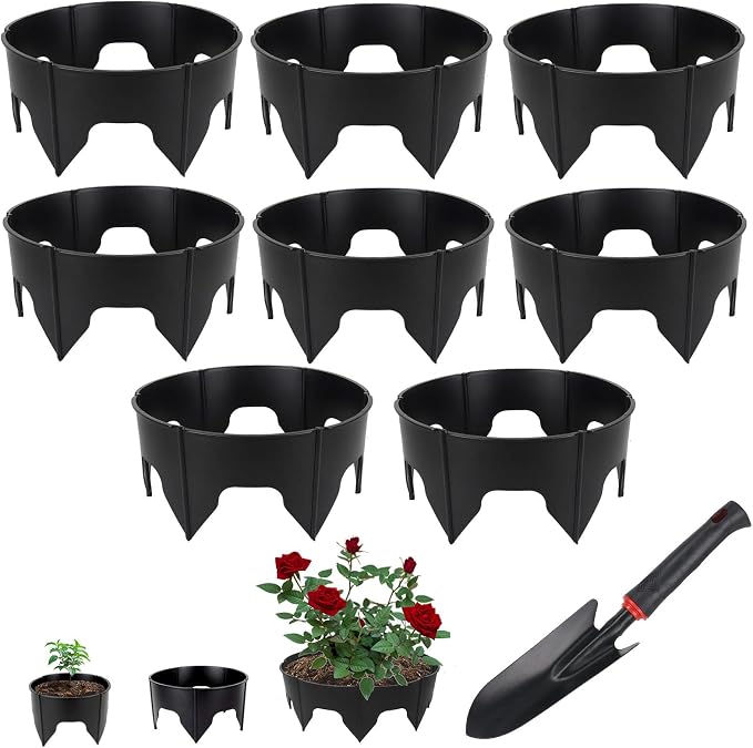 24PCS Planting Grow Rings with Shovel, Diameter Range 8.3-15.7in Adjustable Round Plant Support Garden Circle Ring for Watering Planting Edging Border Ring for Vegetables (24, Black)