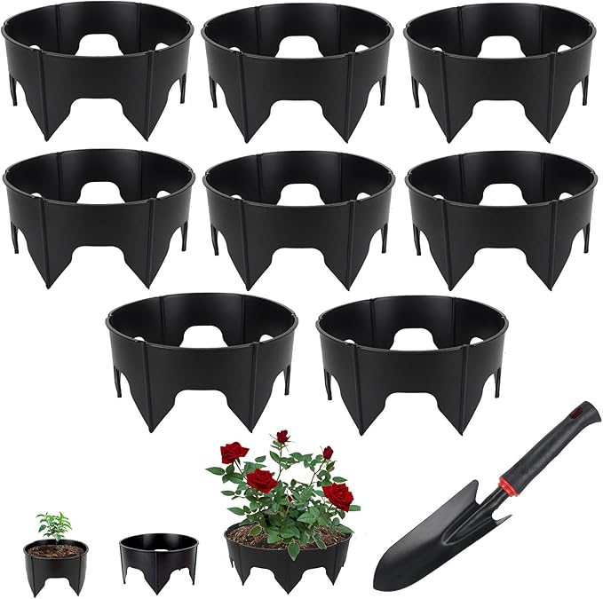 48PCS Planting Grow Rings with Shovel, Diameter Range 8.3-15.7in Adjustable Round Plant Support Garden Circle Ring for Watering Planting Edging Border Ring for Vegetables