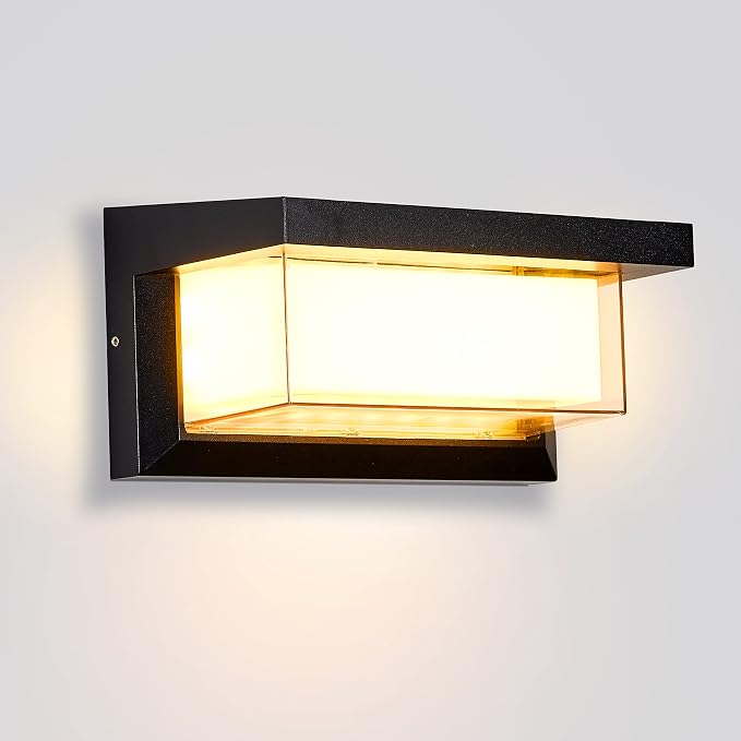LED 18W Minimalist Horizontal Rectangular Outdoor Wall Sconce Light, Black, Warm White, IP64 Waterproof, Patio, 10.24 x 4.81 x 4.81 Inches