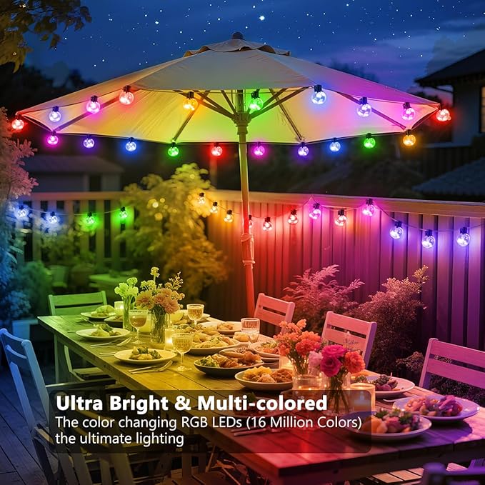 Outdoor String Lights USB Plug in, 20ft 15 Bulbs LED Color Changing Hanging Lights Dimmable with 220+ Scene Modes,App Control, Globe Bulb Waterproof for Patio Backyard Balcony Garden Decor