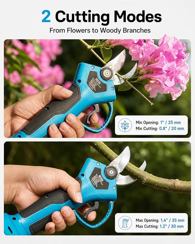 SEESII Electric Pruning Shears, 1.4" Cutting Cordless Power Pruner, 2 * 2000mAh Batteries, Brushless Motor, Extra SK5 Blade, 2 Modes Battery Powered Branch Cutter for Garden Tree Trimming