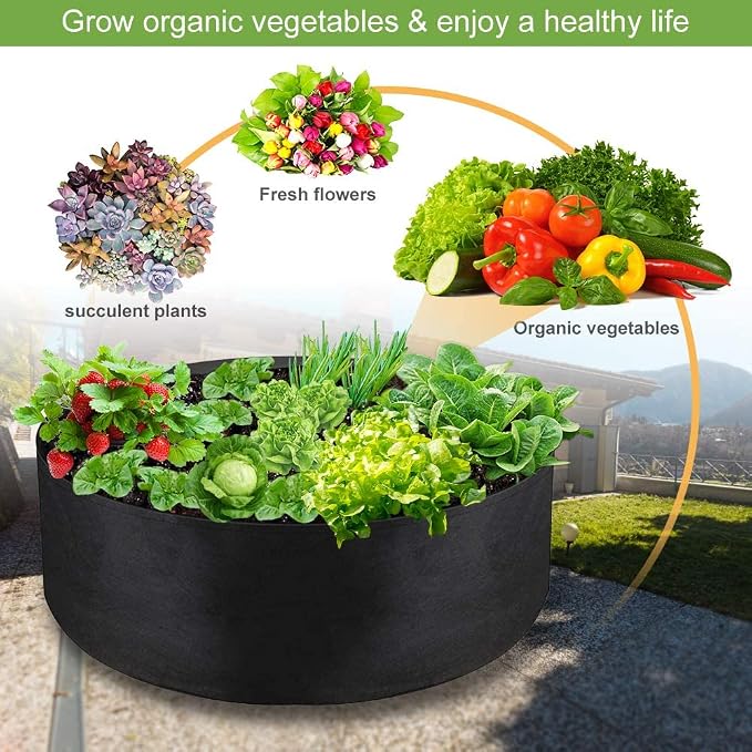 50 Gallon Large Grow Bag, Heavy Duty Fabric Round Raised Garden Bed Planter Pots for Planting Herb Flower Vegetable Potato Plants (36" D x 12" H, Black)