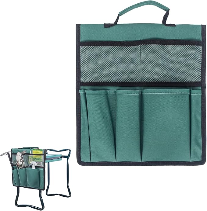 Gonetre Garden Tool Bag for Garden Kneeler, 600D Oxford Fabric Large Capacity Pouch Bag Multiple Storage Pockets Organizer for Outdoor Gardening Kneeling Stool 11.8"x7.5"