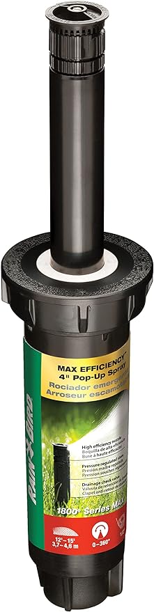 Rain Bird 1804HEVNPR Pressure Regulated Max Efficiency Professional Pop-Up Sprinkler with SAM Check Valve, Adjustable 0° - 360° Pattern, 12'-15' Spray Distance, 4" Pop-Up Height