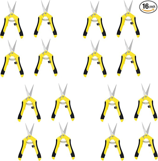 iPower 6.5 Inch Gardening Hand Pruner Pruning Shears Trimming Scissors with Straight Stainless Steel Blades for Bonsai, Herb, Bud, Hedge, 16-Pack, Yellow