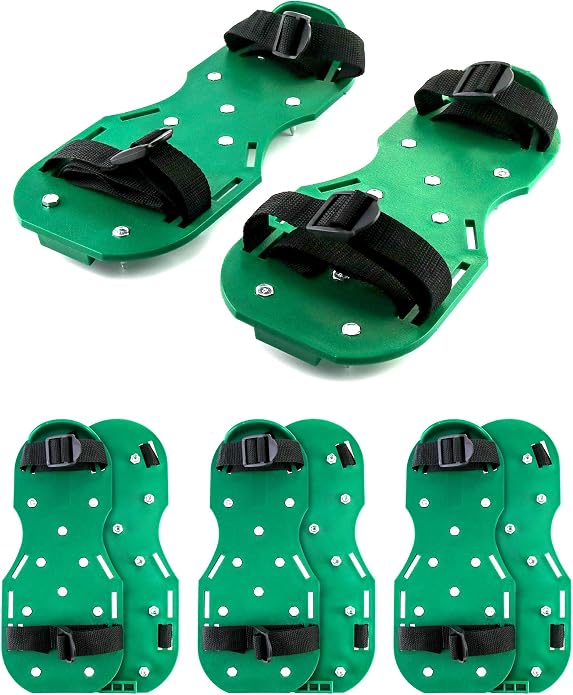 QWORK Gunite Spiked Shoes With 3/4” Short Spikes Perfect For Epoxy Floor, Overlays, Cover Installation, Green Color (Pair)