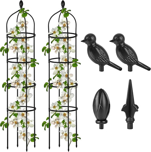2 Pcs Garden Obelisk Trellis for Climbing Plants Outdoor 6 Ft Rose Bush Round Trellis for Pots Rustproof Metal Pipe with Plastic Coated Plant Flower Trellises for Clematis Vine Jasmine Support
