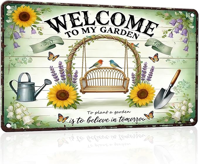 PEACHGARDEN Welcome To My Garden Metal Sign Women's Gardening Gift Garden Wall Art Decor For Outdoor Yard Patio Porch 8x12 inch