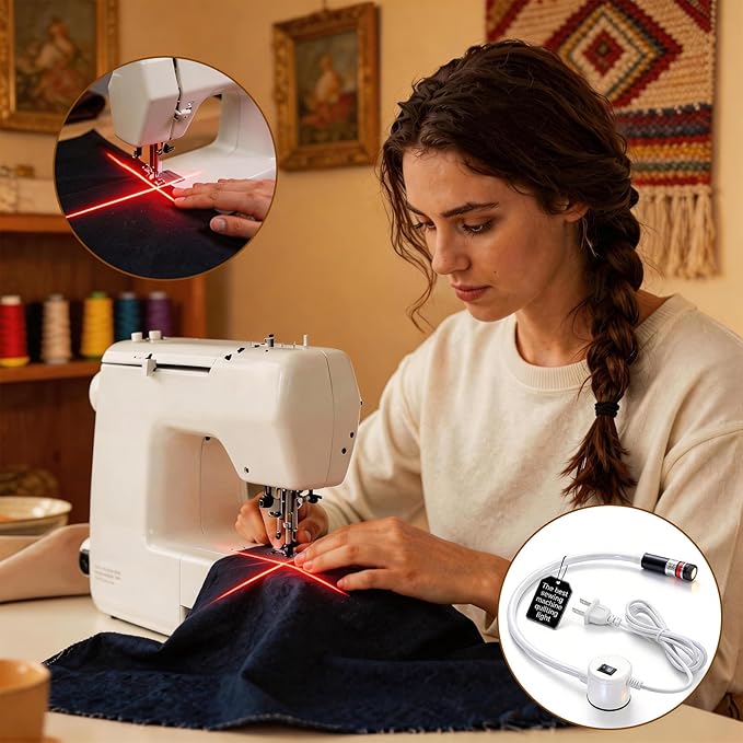 Magnetic Positioning Quilting Light, Sewing Machine Laser Guide, Red Laser Light for Sewing Machine with Crosshair and Magnetic Attachment, Hands-Free Precision Sewing Laser Light Seam Guide (Plug)