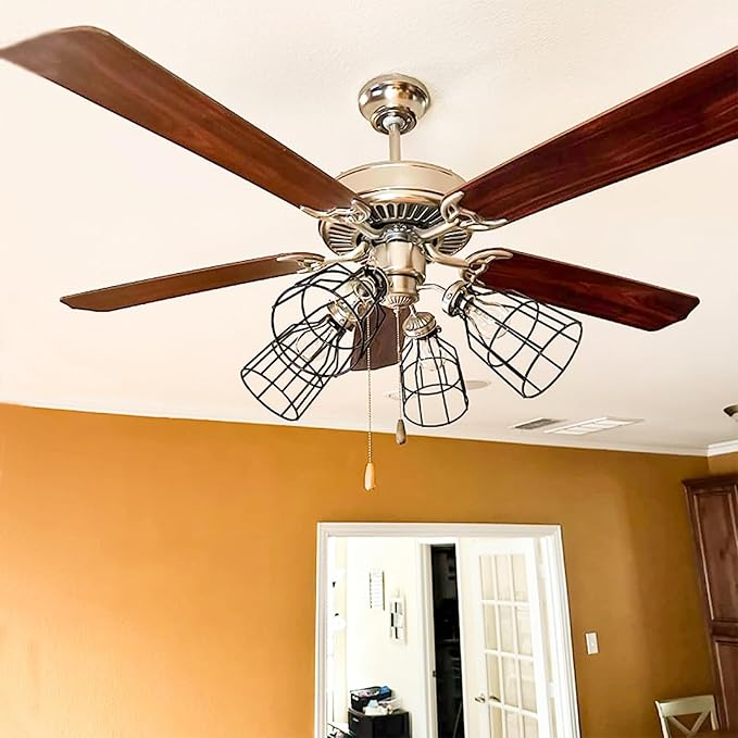 Ceiling Fans Light Covers Metal Shade, Industrial Style Replacement Lamp Guard with Standard 2-1/8" Fitter Size, 6.9" high x 5.1" Diameter, Pack of 4