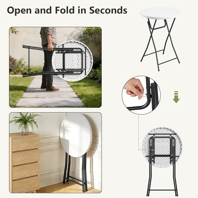 Folding Table 2 Pack, 32 Inch Foldable Cocktail Bar, High Top Round Folding Bar Tables No Assembly, Portable Bistro & Commercial Event Furniture for Wedding, Banquet, Party, Indoor Outdoor Use