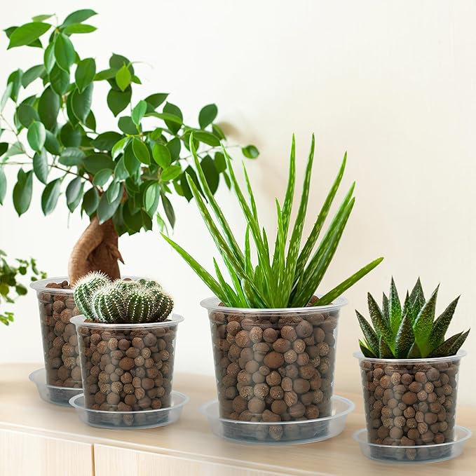 FUIJOL 6 Pack Clear Plant Saucer 4 Inch, Durable Plant Drip Trays Saucers for Pots, No Holes Water Catcher Trays for Indoor Outdoor Planter, Sturdy Base Plate(4", Clear)