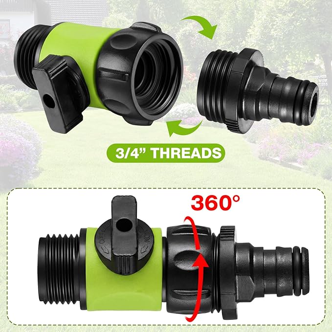Hotop 12 Pcs Garden Hose Shut Off Valve Plastic Connect Water Hose Turn Off Valve with Anti Leak Standard 3/4 Inch Thread and Rubber Gaskets (Neon Green)