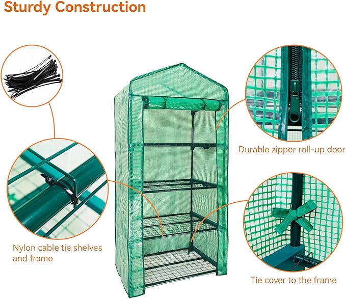 Mini Greenhouse for Outdoor Indoor,4 Tier Small Portable Green Houses with Improved PE Cover,Roll-up Zipper Warm House,Grow House for Seedling and Plant Growing (64x27x20inch),Green