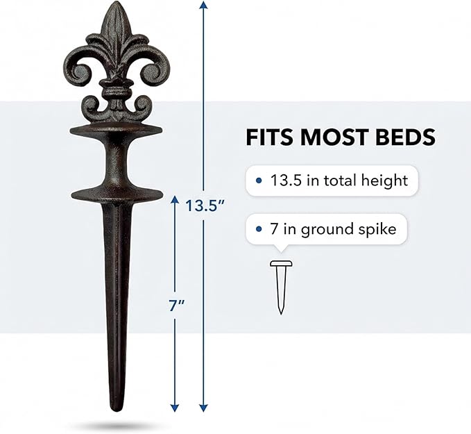Lulu Decor, Antique Black Cast Iron Garden Fleur de lis Hose Guides, Set of 2. Strong and Decorative Hose Guide that Protects Your Plants and Provides Elegance to Your Garden