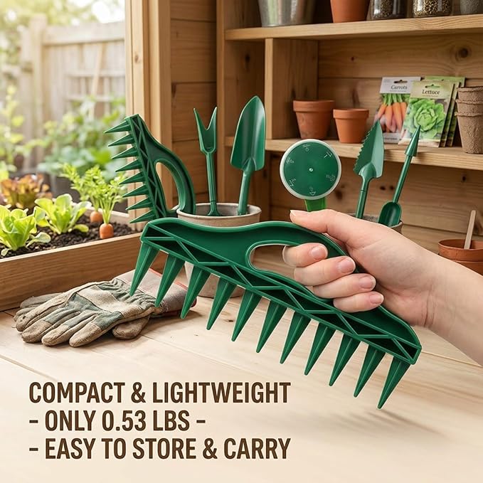 GOOGO Seed Spreader 4 Piece Sowing Tool Set, Green Garden Seed Spacer with 12 Holes and 5 Outlet Seed Dispenser, Handheld Planter for Vegetables and Flowers