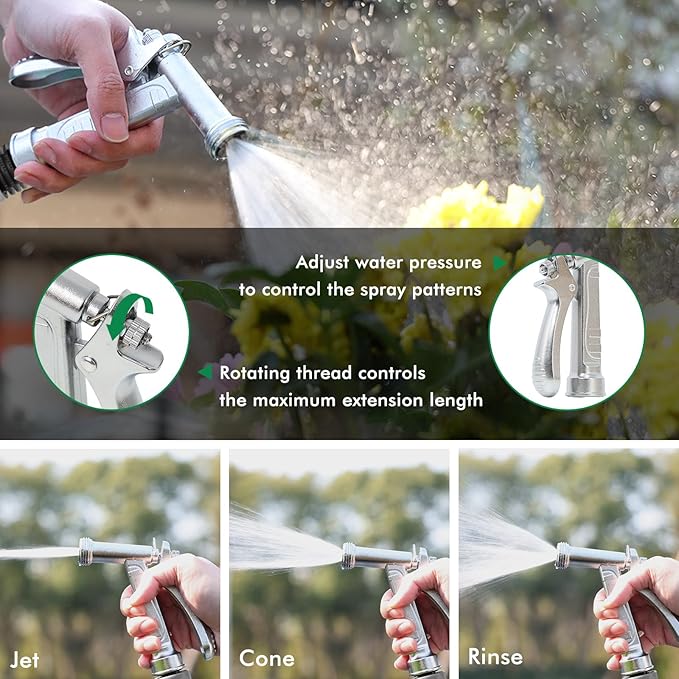 RESTMO 100% Metal Garden Hose Nozzle, 5X Lifespan Rust-Proof Chrome Plated, Heavy Duty Zinc Alloy Pistol Grip with Threaded Front, High Pressure Hose Sprayer Nozzle for Car Washing, Plant Watering