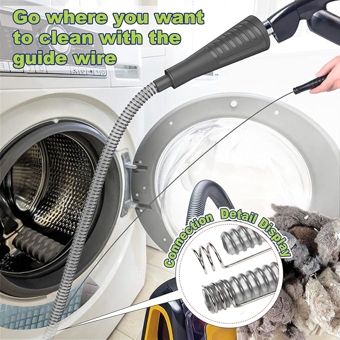 Sealegend 2 PCS Dryer Vent Cleaner Kit with Guide Wire Vacuum Hose Attachment Brush Lint Remover Power Washer and Dryer Vent Vacuum Hose Black