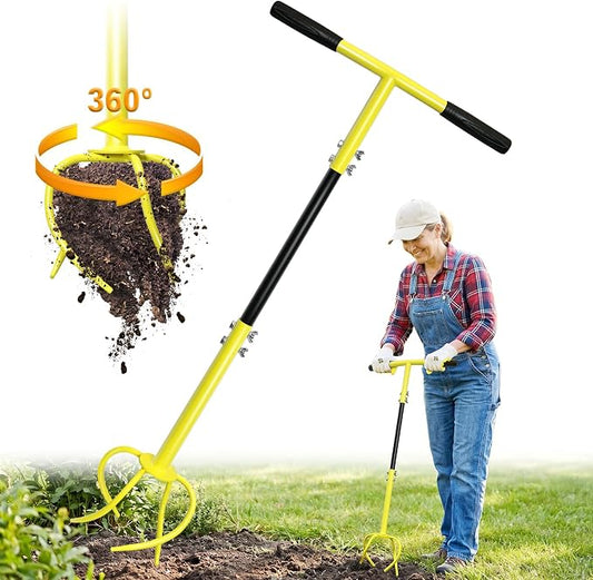 Garden Twist Tiller Manual Hand Tiller, Garden Claw Cultivator with Ergomomic Handle, Big Claw Steel Cultivator, Garden Tool Lawn Aerator Soil Loosener for Plant Box Garden Bed