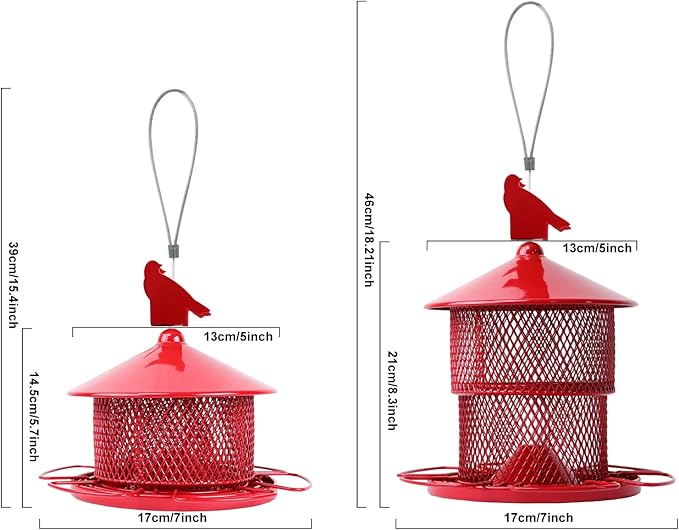 Squirrel Proof Bird Feeder for Outdoors, 4 Lbs Large Capacity Metal Mesh Wild Bird Feeders, Hanging Birdfeeder for Finch, Cardinal, Chickadees, Blue Jay, Red